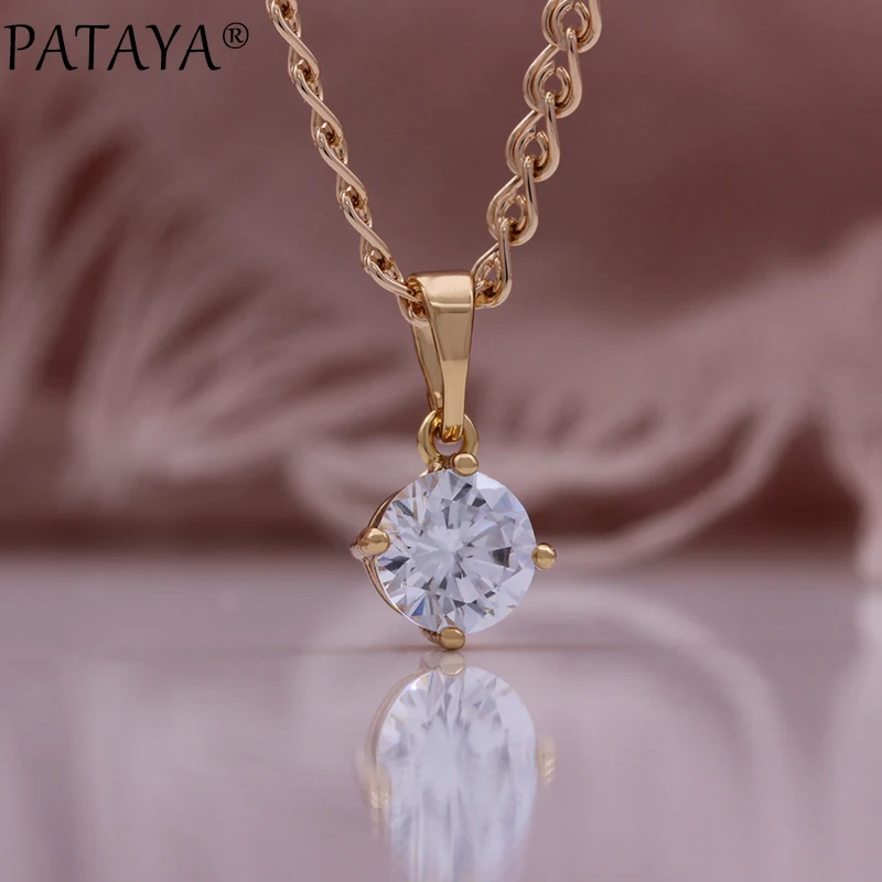 PATAYA Champagne Gold Color Exquisite Round Natural Zircon Dangle Earrings Pendant Sets Women Party Jewelry Set Gift