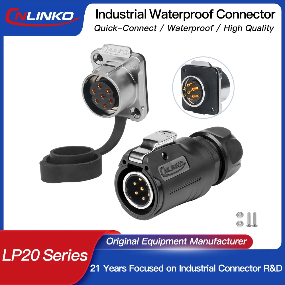 

CNLINKO M20 7~14 Pin Waterproof Electrical Connector Male Female Two-Hole Seamless Sealed Socket IP68 for Outdoor/Industrial Use