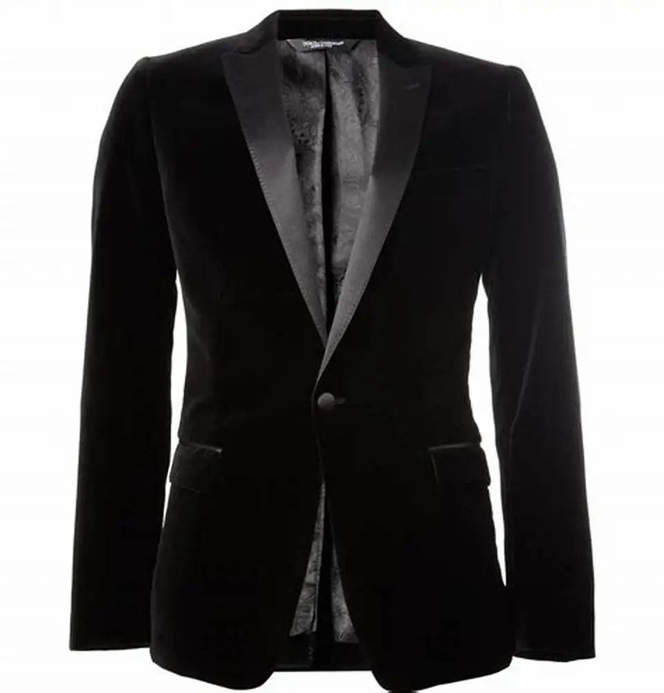 Black Velvet Men\'s Blazer One Button Peak Lapel Velvet Suit Jacket Slim Fit Wedding Jacket Business Coat