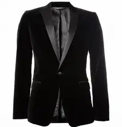 Black Velvet Men's Blazer One Button Peak Lapel Velvet Suit Jacket Slim Fit Wedding Jacket Business Coat