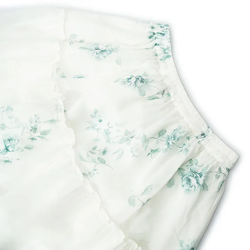 Women's Fashion 100% Natural Mulberry Silk High Waist Big Swing Double Layer Leisure Printed Beach Skirt