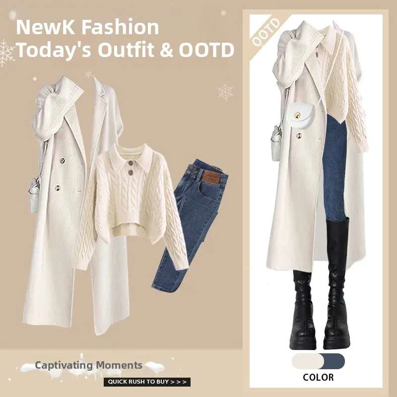 Conjunto de peças de camiseta Faion de inverno suéter de malha jeans finos Jaet Combo novo conjunto 2025 Sli para mulheres jovens