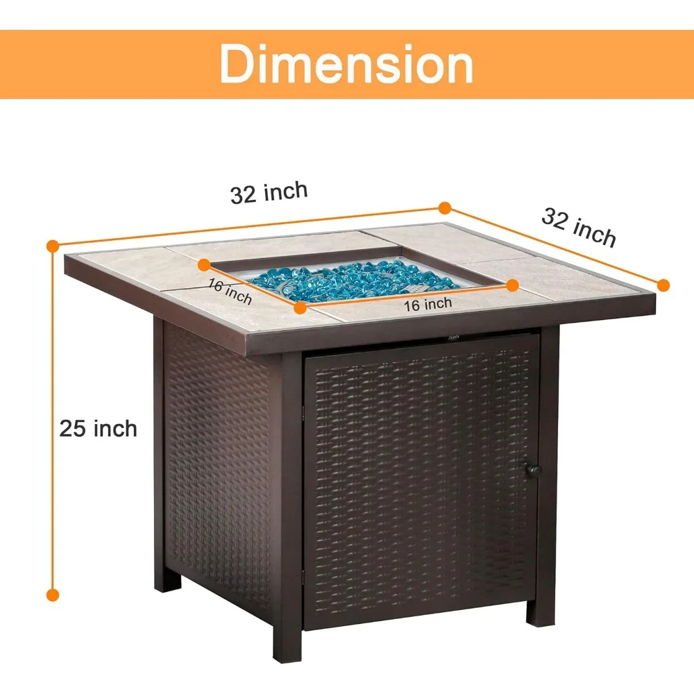 طاولة حفرة نار غاز البروبان الخارجية المربعة مقاس 32 بوصة بقدرة 50,000 وحدة حرارية بريطانية للفناء، بني، مثالية لتجمعات الفناء الخلفي #3