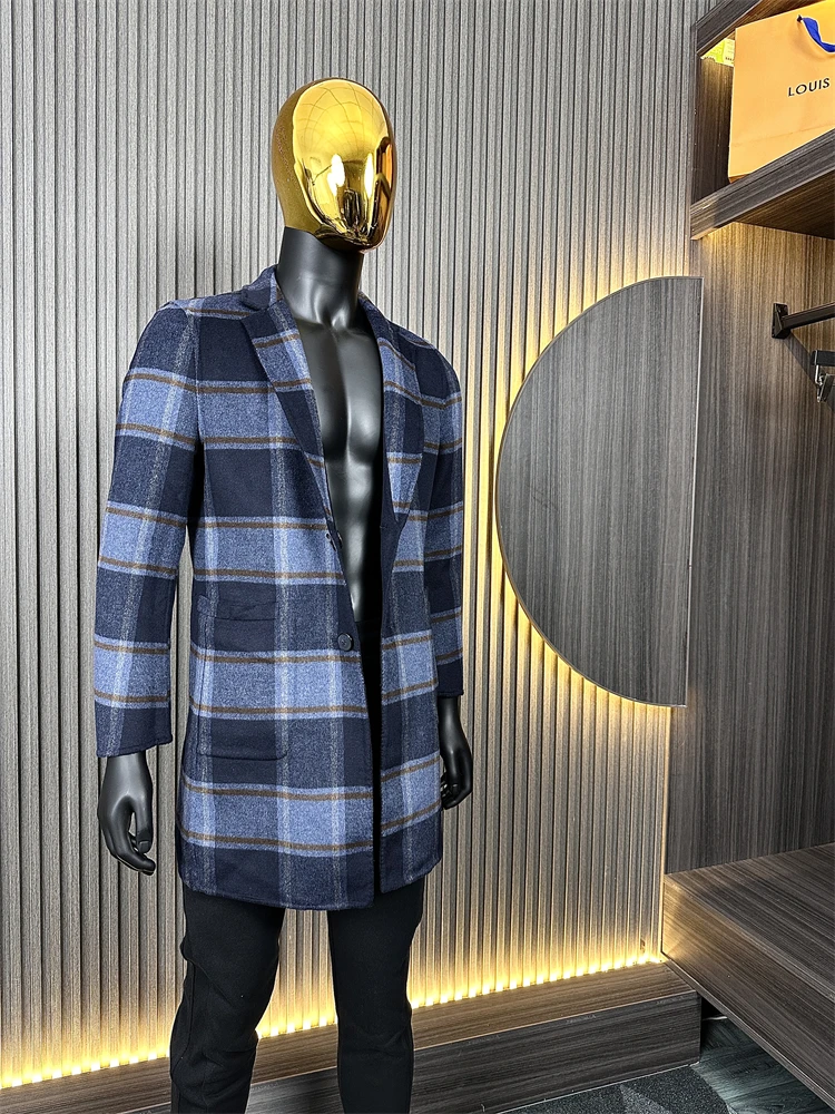 

Бренд Fen, мужское шерстяное пальто 54, двусторонняя одежда из чистой шерсти средней длины, осень-зима, клетчатый отложной воротник, Faion Urban Sle