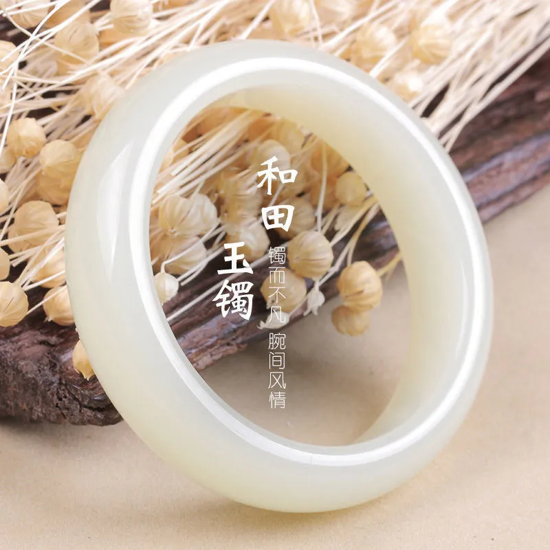 Xinjiang Hetian jade bracelet women's flat strip suet jade bracelet