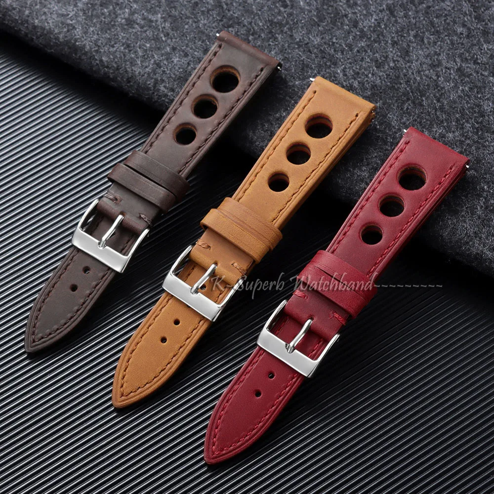 18mm 20mm 22mm 24mm Vintage Racing Watch Strap Quick Release Strap Dark Brown Breathable Porous Watchbands Men Women Accessory