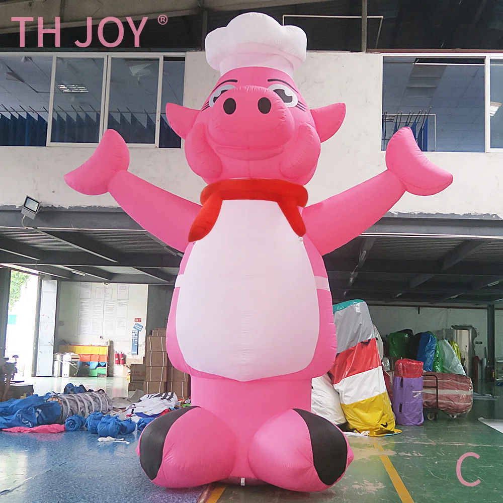Modèle de cochon gonflable géant de 4m/6m/8m de haut, réplique de dessin animé gonflable de Chef de cochon rose pour la publicité de Restaurant