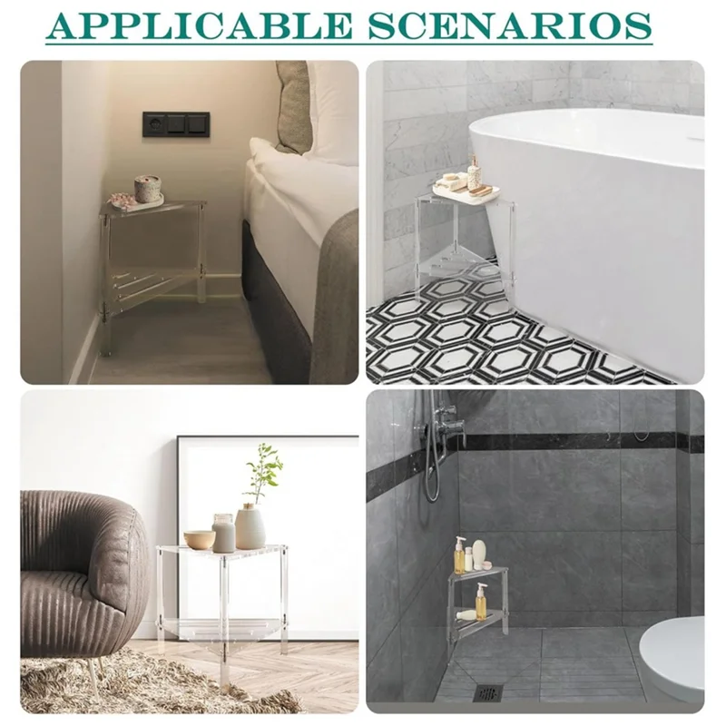 ABGR-Acrylic Shower Bench, 12In D X 12In W X 12In H, Heavy Duty 50Lbs Capacity, Waterproof Non-Slip With Storage Shelf