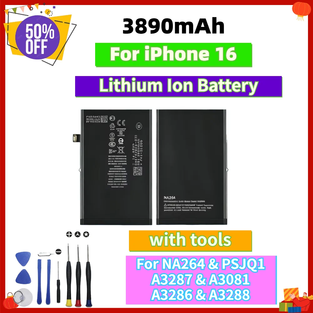 NA264 PSJQ1 A3287 3081 3286 3288 3989mAh 3.886V Ultra Capacity Lithium Polymer Replacement Battery For iPhone 16