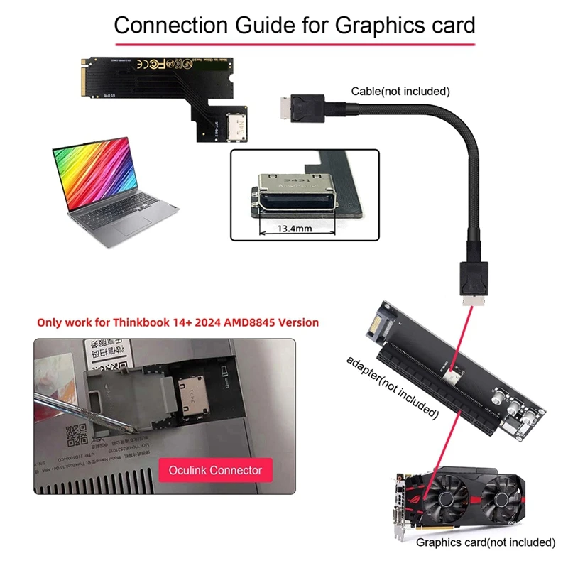 PCI-E4.0 M.2 M-Key To Oculink SFF-8611 SFF-8612 Host Adapter For 2024 Thinkbook 14+ AMD8845 External Graphics Card & SSD