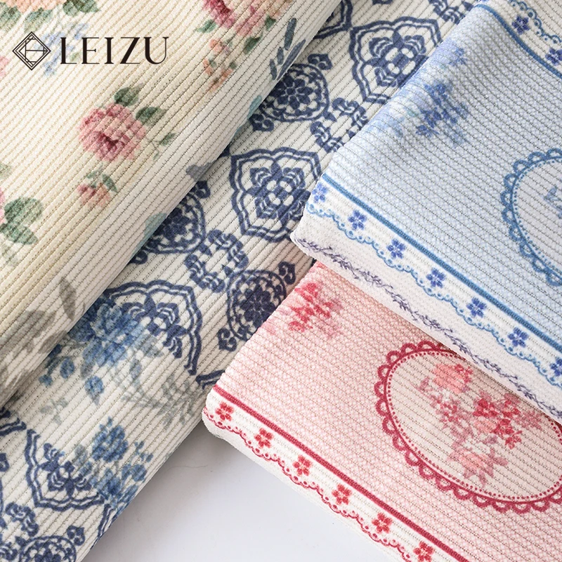 

4clors Printed Corduroy Fabric Floral Warm Fabric Pink Blue Texture 0.5/1/2Yard for Sewing Decorate Sofa,DIY Pillowcase,Clothing