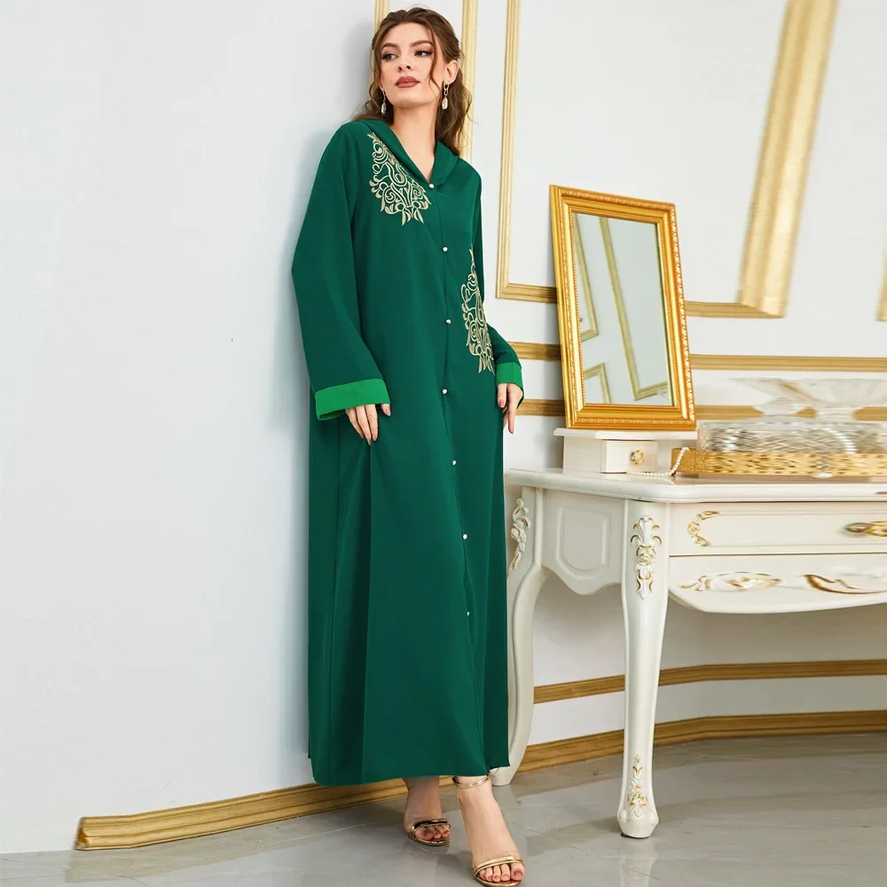 Eid Dubai Luxury Abaya Green Muslim Long Dress Saudi Gulf Abayas for Muslim Women Turkish Party Islamic Outfit Moroccan Djellaba