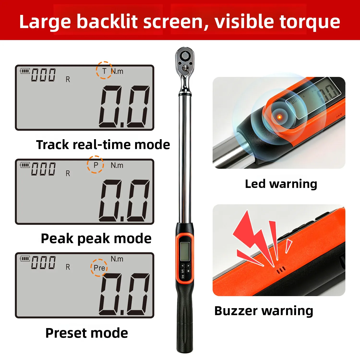 MoveCrab Flying Crab Torque Wrench Electronic High Torque Digital Display Heavy Duty Ratchet Wrench High Precision
