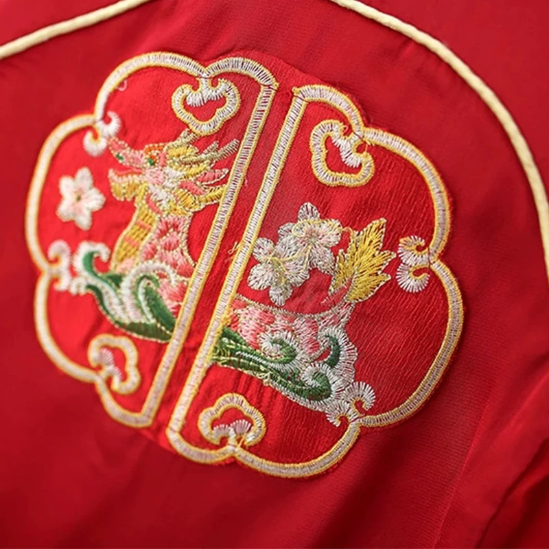 2025 verão criança menina vestidos estilo chinês bordado bonito sem mangas malha vermelho primeiro aniversário vestido do bebê recém-nascido itens bc419