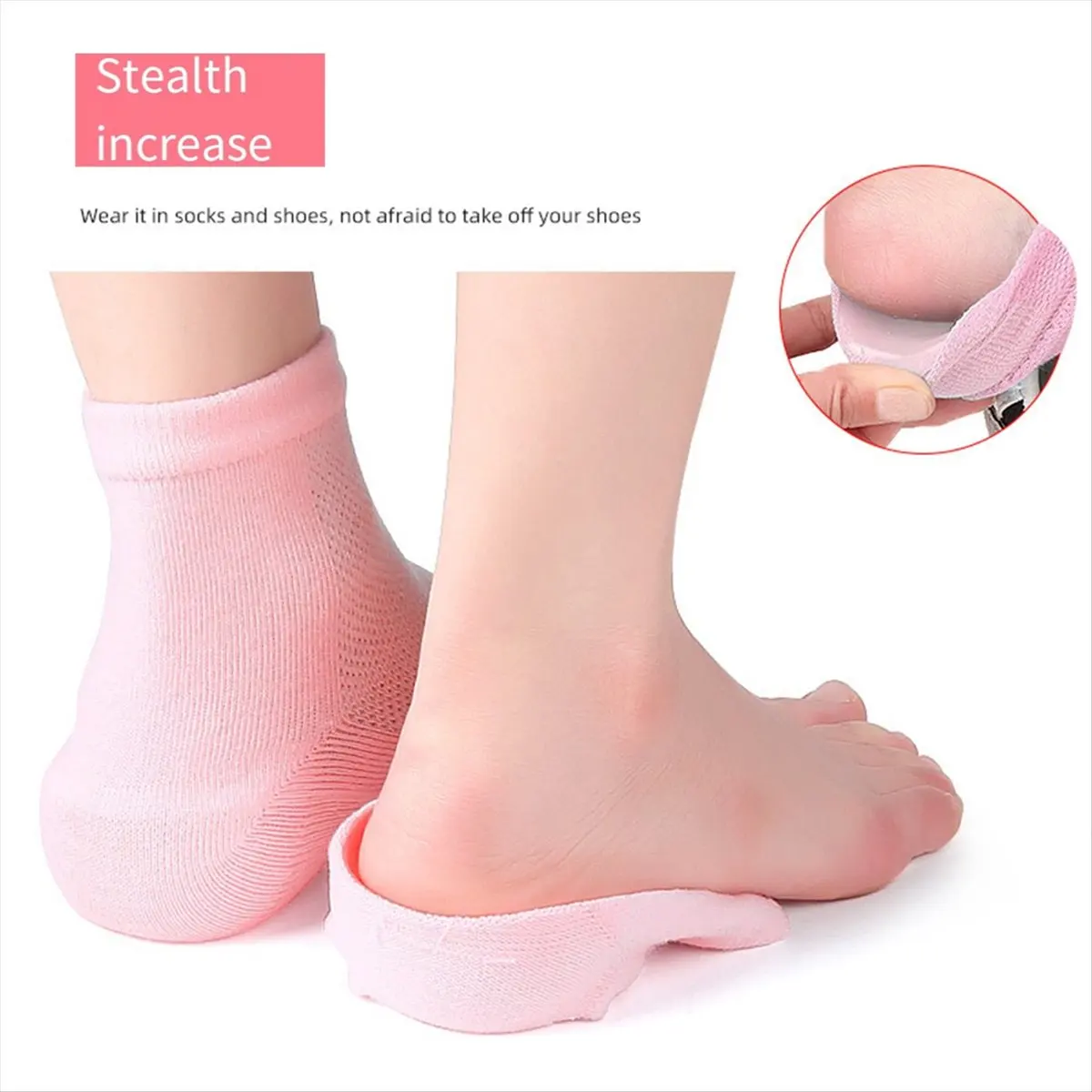 ABPP 1 Pair Height Increase Socks Gel Heel Pad Orthopedic Arch Support Heel Cushion Soles Insole Unisex,Black