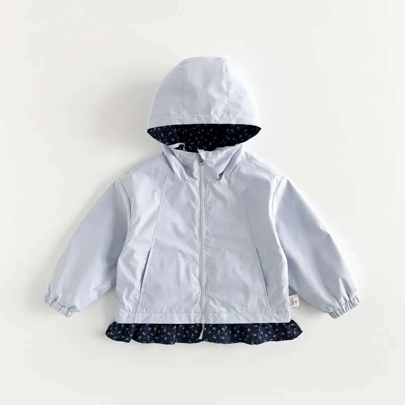 

90-160cm Teenage Girls' Jacket Spring and Autumn New Style Western Children's Fashion Hooded Casual Coat Double sided Wear