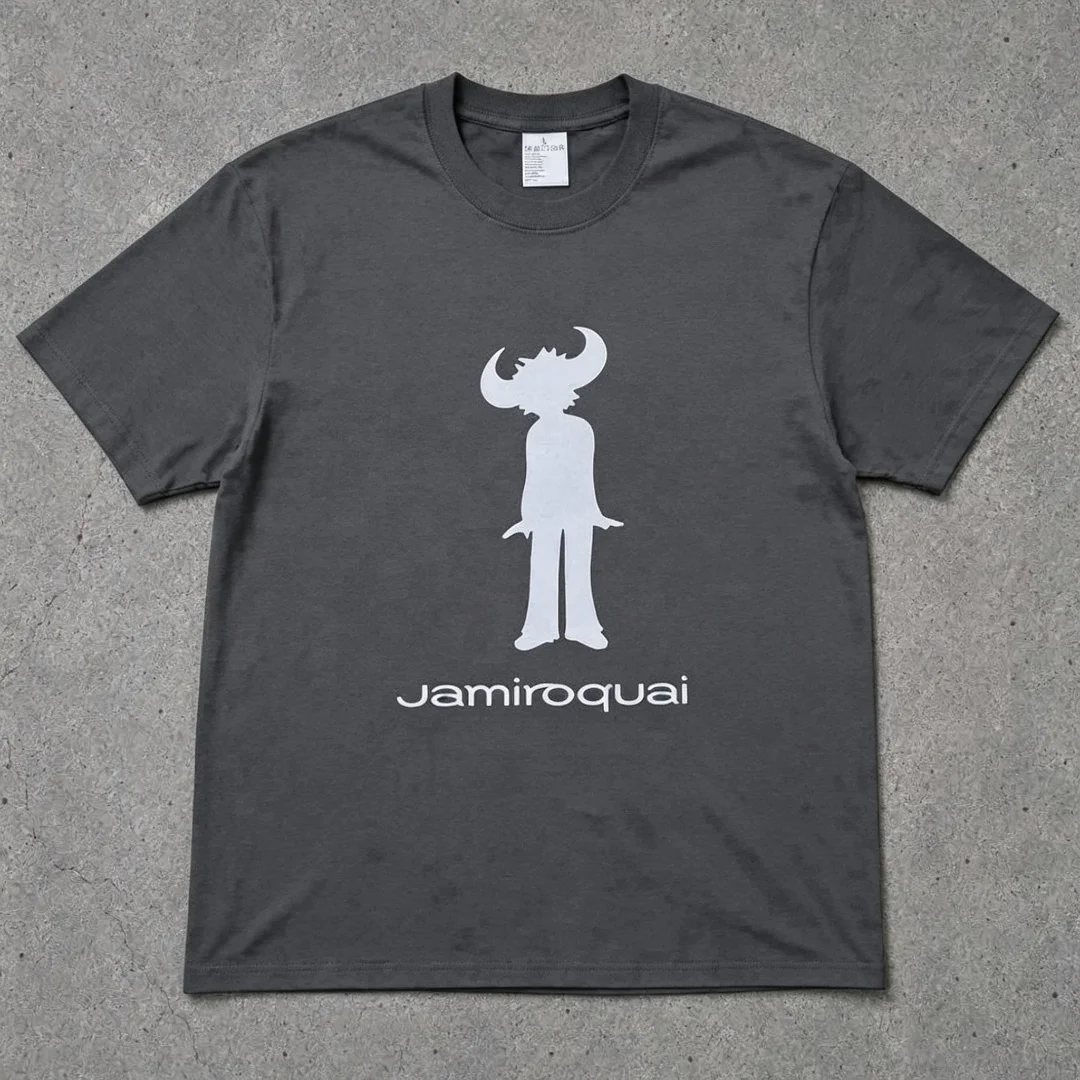 Jamiroquai Buffalo Hat Silhouette Logo Print T-Shirt Unisex Locker Geschnittenes Oversized Harajuku Streetwear Baumwoll-Sommer-Grafik-T-Shirt – Detail 7