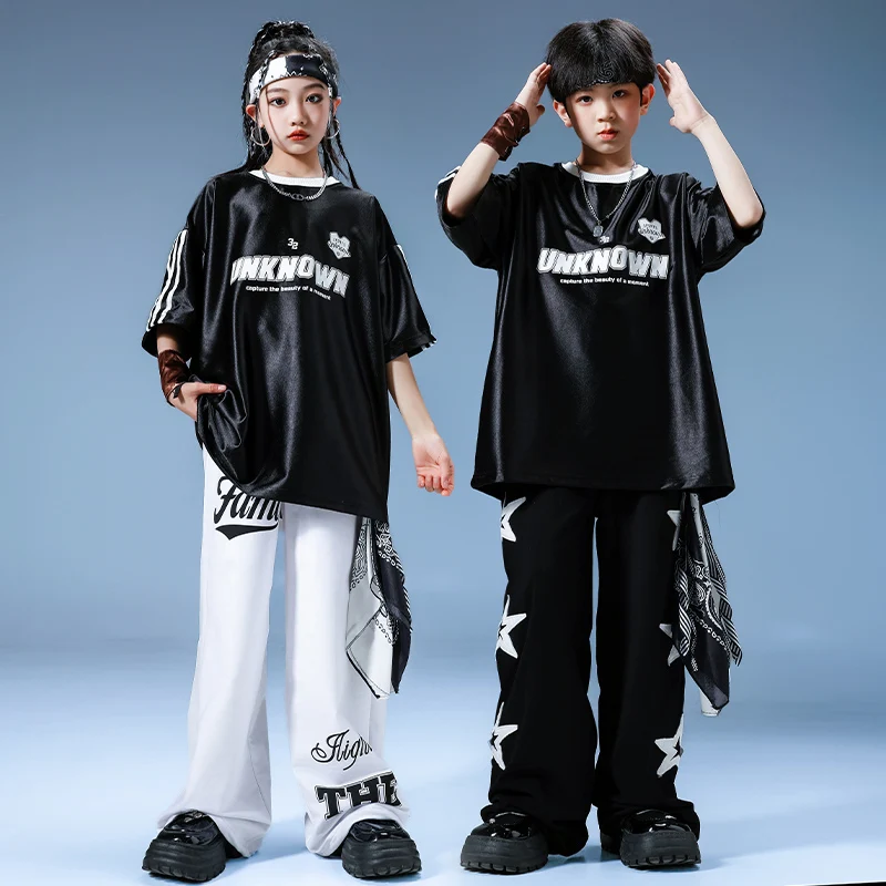 Boys Hip Hop Oversizes Tshirt Cargo Baggy Pants Girls Street Dance Clothes Sets Kids Jazz Costumes Children Ballroom Streetwear