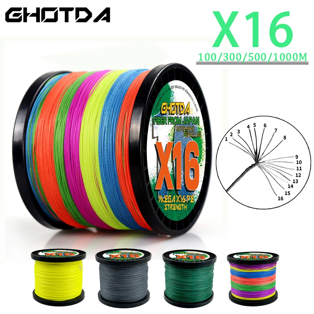 

X16 GHOTDA Brand Extra Strong 16 Strands Fishing Lines 100M 1000M Multifilament PE Braided Fishing Line Trolling 25LB-200LB Carp