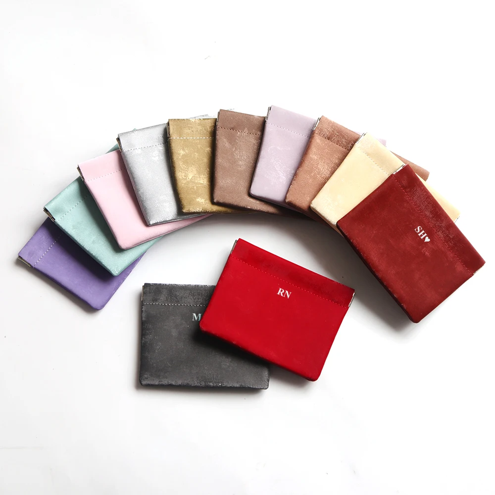 Luxury Silk Leather Mini Pouch Custom Letters Popular Velvet Card Coin Purse Persoanlize Name Female Suede Clip Pocket Wallet