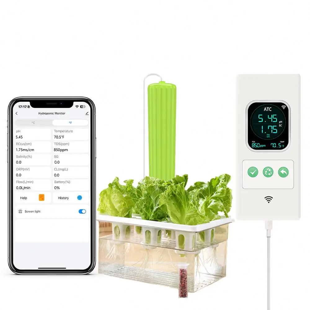 سعر المصنع عالية الدقة 4 1 واي فاي نظام مراقبة المغذيات المائية درجة الحرارة TDS PH EC للنباتات جهاز اختبار جودة المياه
