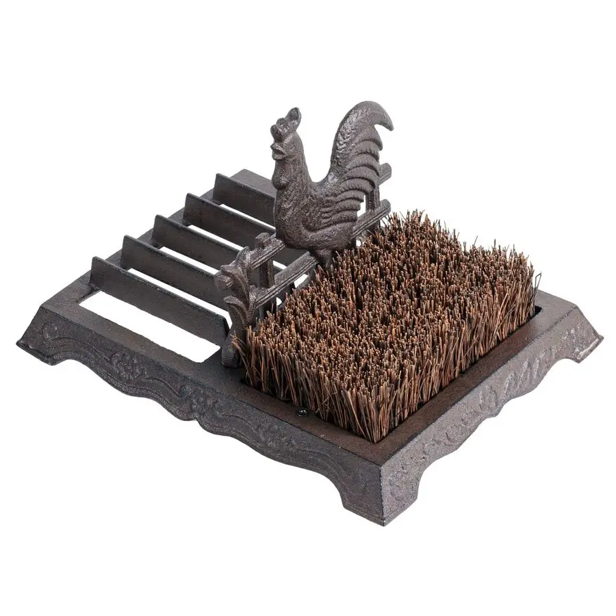 

Farmhouse Shoe Brush Scraper Outdoor Rustic Heavy Duty Cast Iron Boot Scraper with Brush for Home Porch Garden with Barn Rooster