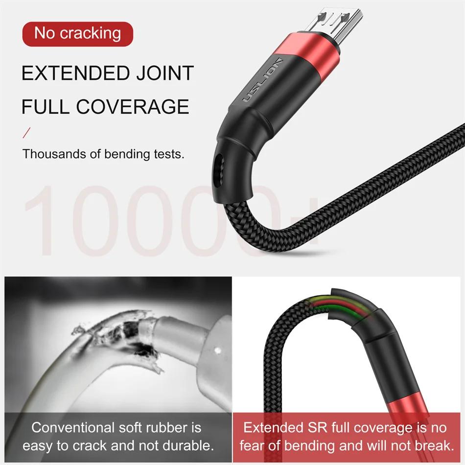 USLION USB Micro Cable 3A Fast Charging Data Cable Cord for Samsung Xiaomi Redmi Note 4 5 Android Microusb Fast Charge 2M 1M