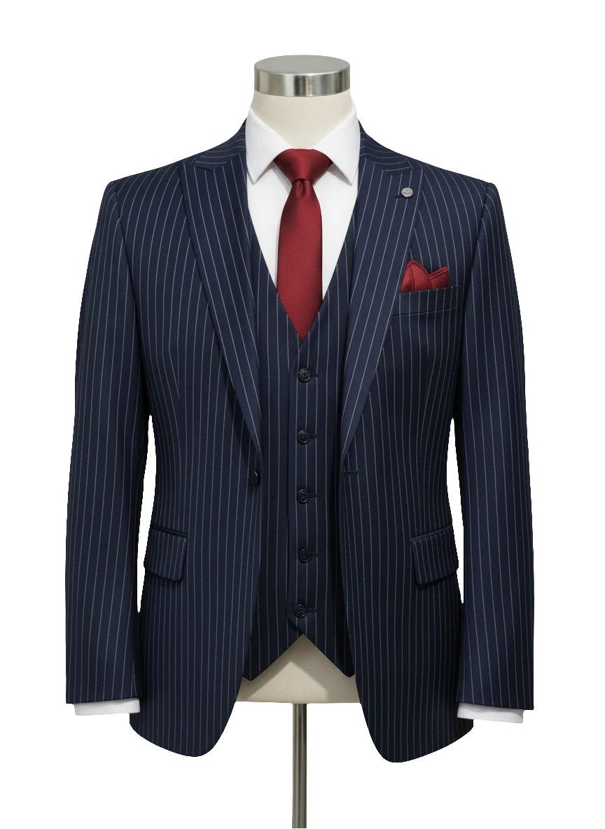 Classic Multicolor Single Breasted Notch Lapel Men's Pinstripe 3 Piece Suit Formal Business Blazer Vest Custom Made M264473