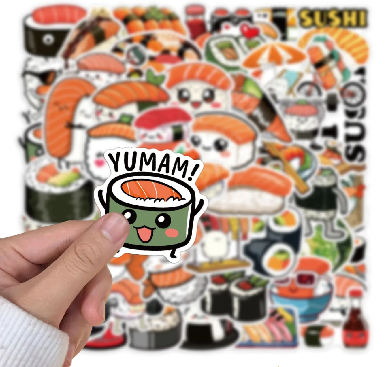 

50pcs Sushi Vinyl Sticker kawaii nigiri Japanese Kawaii Food Nigiri Japan Inspire for Cup PC Notebook Mobile Suitcase