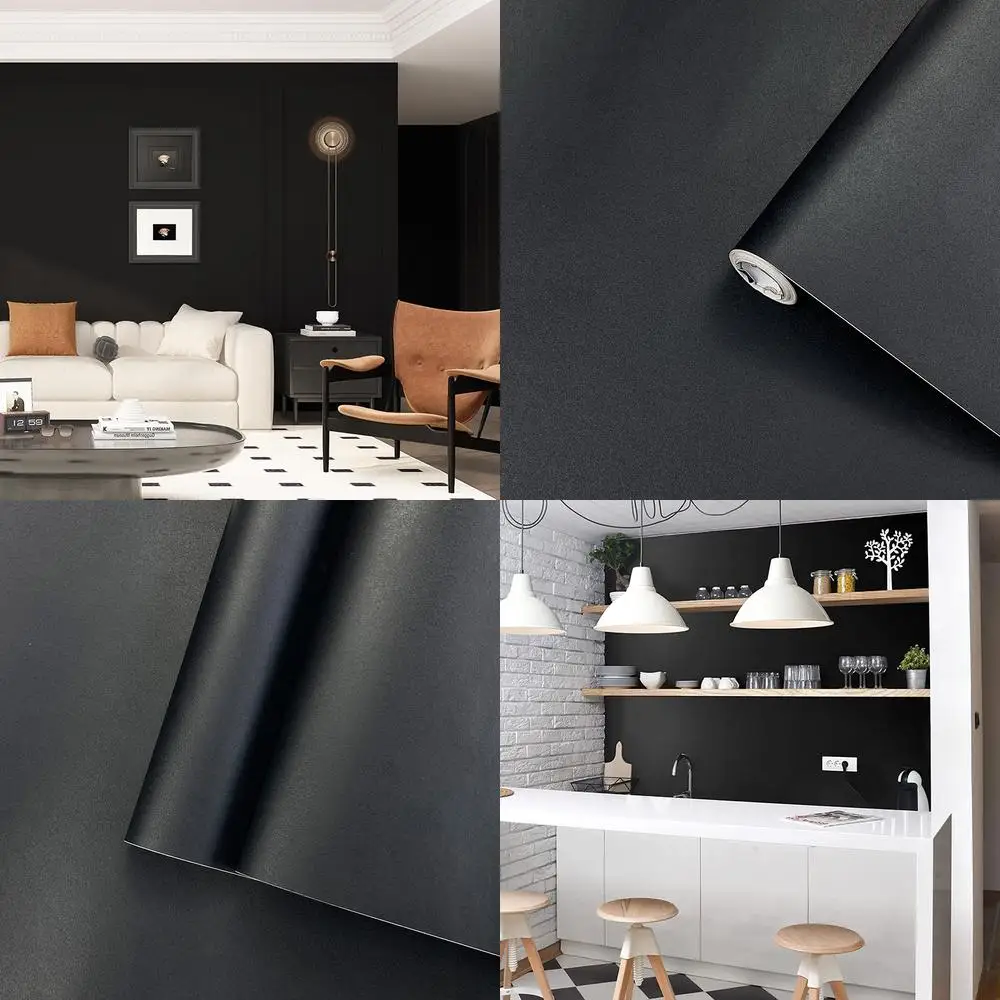 

Simple Modern Solid Color Black Wallpaper Self Adhesive Wall Sticker for Bedroom Living Room Dining Room Table Top Cabinet Cover
