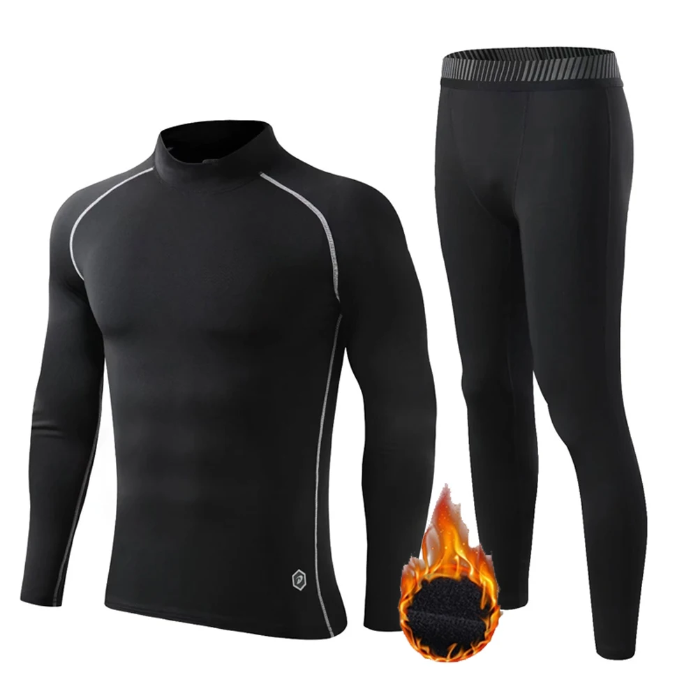 Winter Thermal Underwear Men Compression Long Sleeve Shirt Fleece Bottom Warm Sportswear Ski Base Layer Underwear Base Layer