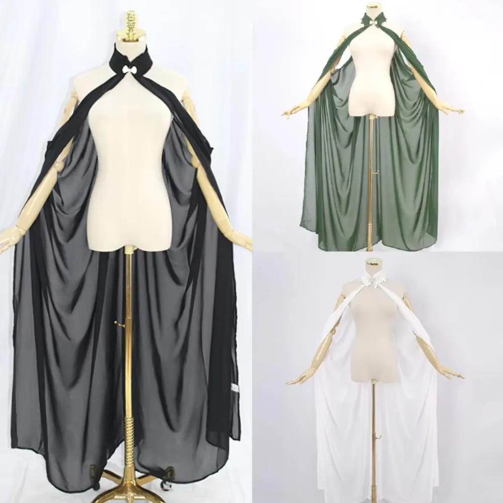 Elegant Chiffon Medieval Shawl Cape Lightweight Thin Gothic Wicca Robe Frog Button Halloween Party Cape Halloween Party