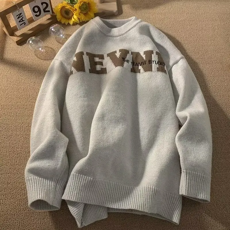 سترة رجالية كبيرة الحجم من American Sle مستديرة Ne محبوكة كاجوال بقلنسوة للزوجين لخريف وشتاء دافئ من ألياف البوليستر #2