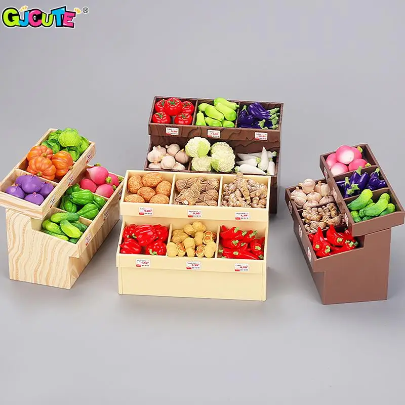 1Pc 1/12 Dollhouse Simulation Fruit Vegetable Display Rack Dollhouse Miniature Supermarket Shelf Dolls House Decor Accessories