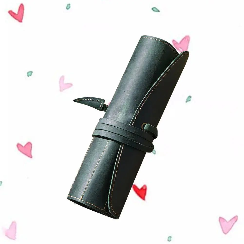 

Винтажный пенал-роллер ручной работы цвета оливковый хаки для перьевых и шариковых ручек