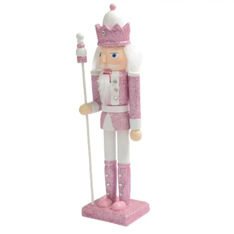 AT16 30cm Pink Wooden Nutcracker Figurine White Hair Rhinestone Inlaid Puppet Nutcracker Doll Toy Ornament,1