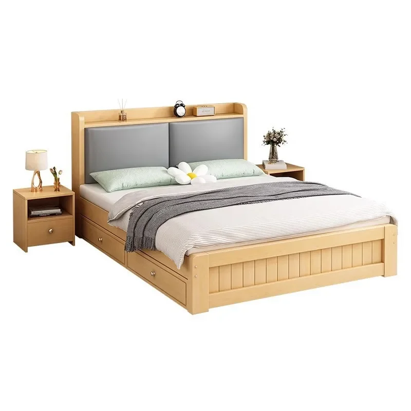 

Solid wood bed modern simple home double bedroom rental house single rack