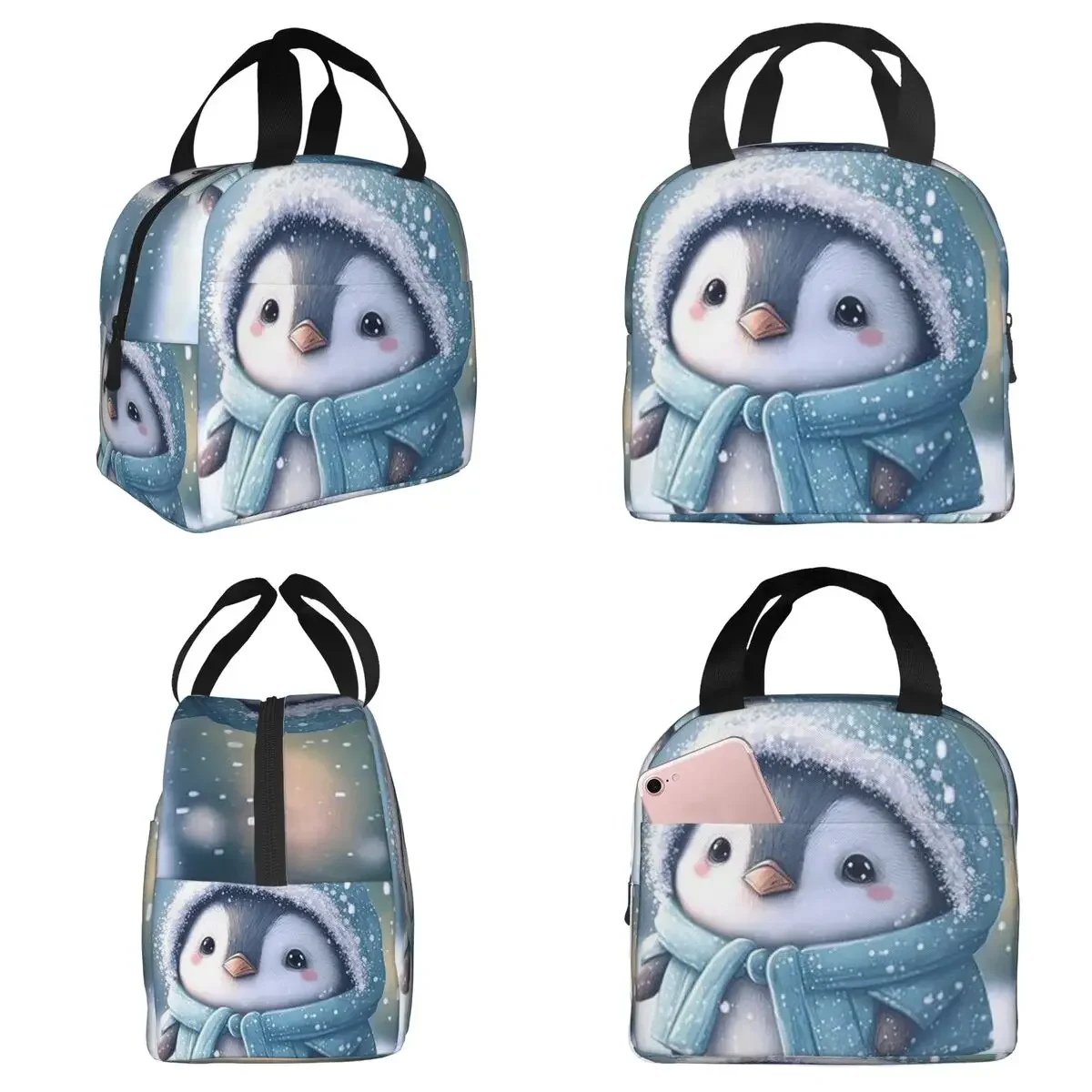 Cute Penguin Baby In The Snow Insulated Lunch Bag for Women Office Cooler Thermal Food Box Tote Portable Lunch Boxes Container