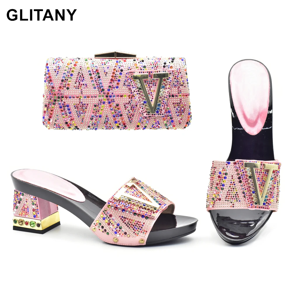 New Arrival Italian Shoes and Bags To Match Shoes with Bag Set Decorated with Rhinestone African Italian Party Shoes and Bag Set