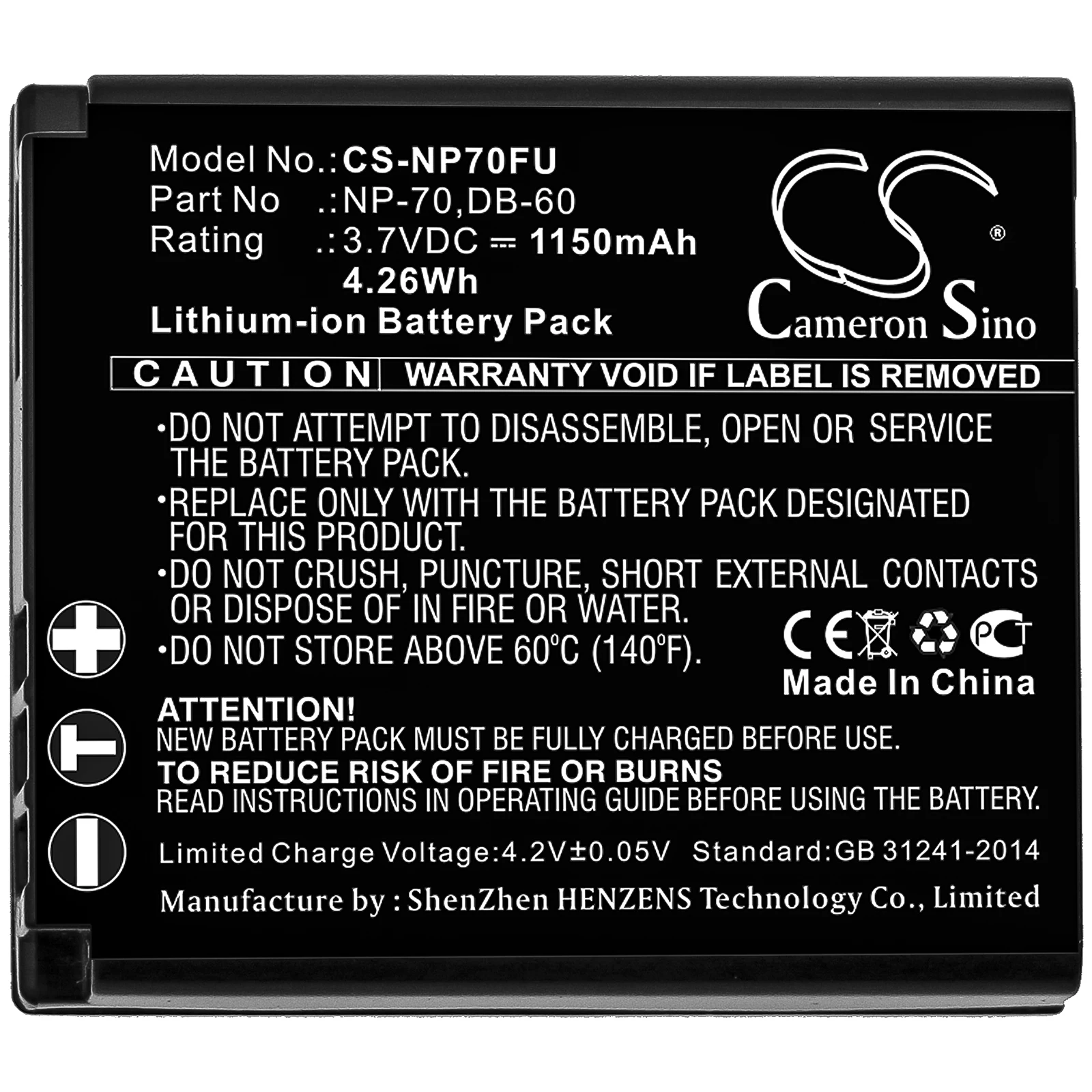 CS Replacement Battery For Sigma DP1 DP2 DP1 Merrill DP2 Merrill  1150mAh / 4.26Wh  Camera