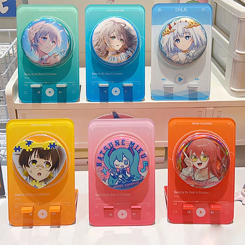 1PC Manga Game Fans Souvenir Color Music Player Acrylic Round Metal Badge Rotate Display Stand Baji Guzi Holder Desktp Ornament