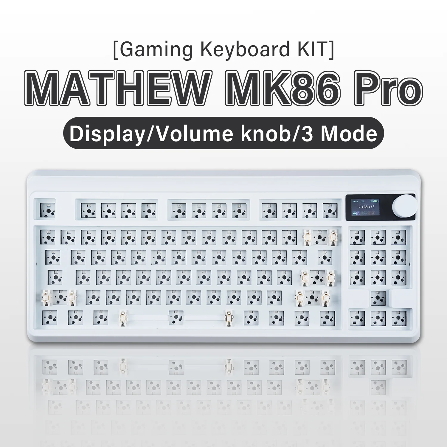 MATHEW MK86 Pro 80% Mechanical Keyboard Kit with Display,TKL Keyboard Barebone PCB Hot Swappable North-Facing LED for Win/Mac