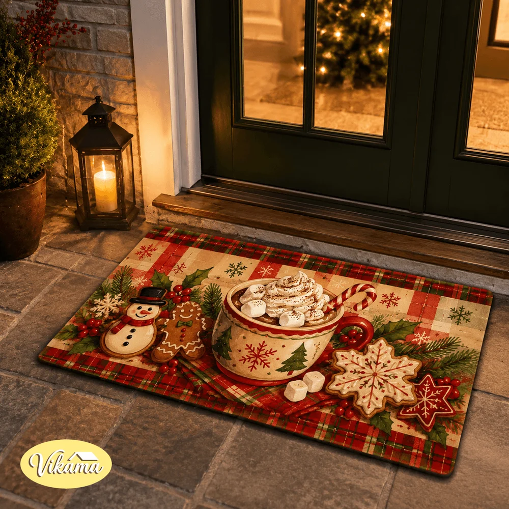 VIKAMA Crystal Velvet Christmas Decorative Entryway Floor Mat Color Printing Bedroom Bathroom Easy To Clean Foot Pad