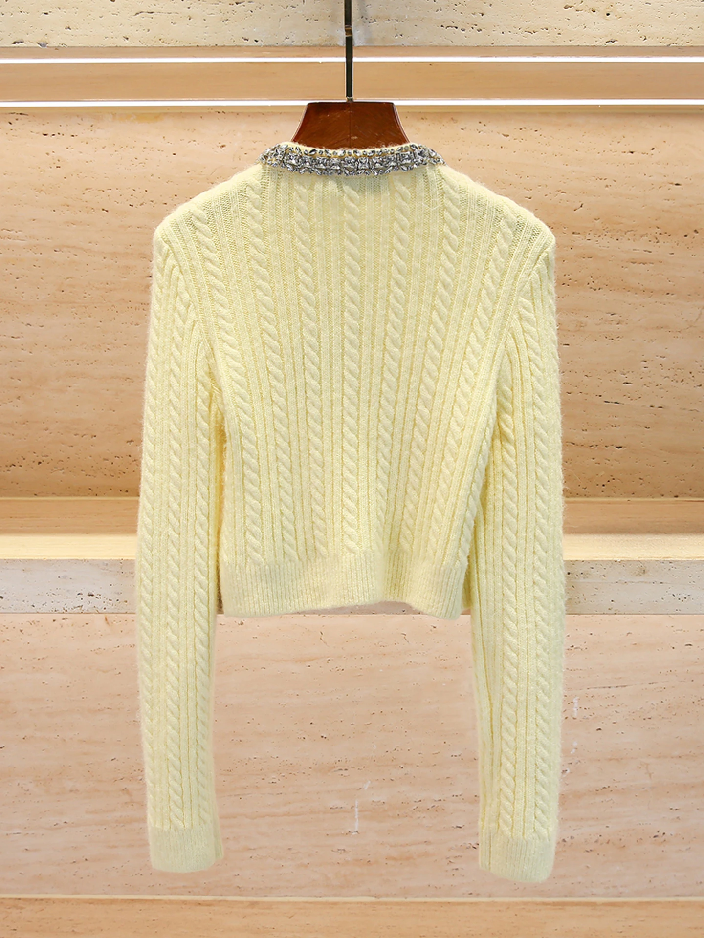 Cardigan aberto de malha diamante embelezado feminino de luxo topo ele commute sle ort comprimento cor pura uso diário