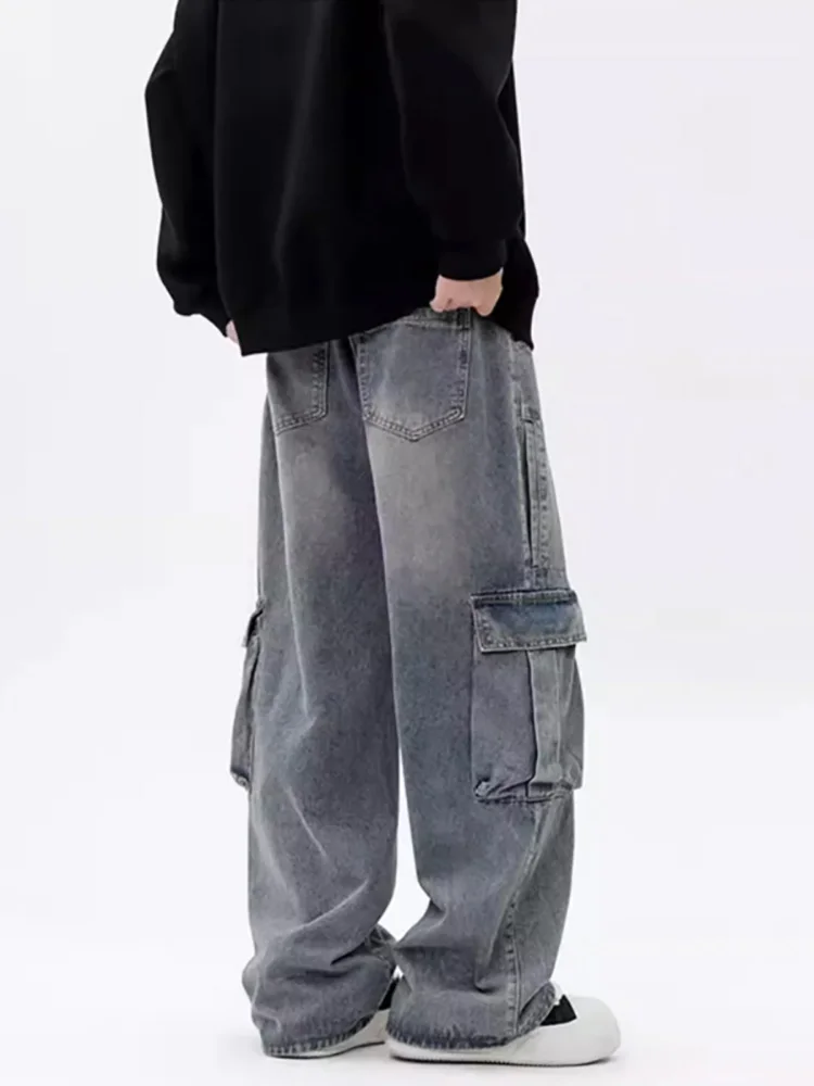 Men Jeans Cargo Pants Trousers Oversized Y2k Hip Hop Streetwear Grunge Punk Vintage Wide Leg Denim Baggy Korean Popular Clothes