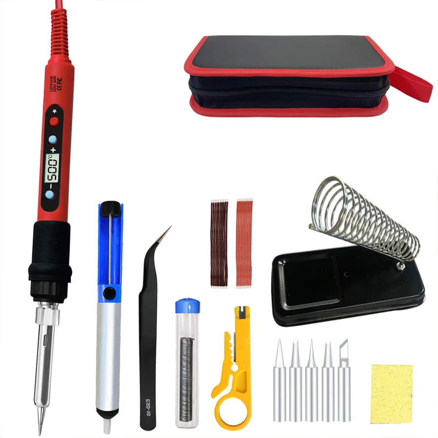 Digital Soldering Iron Set Kit 80W with ON/OFF Switch Adjustable Temperature LCD Welding Tools Ceramic Heater Soldering Tips