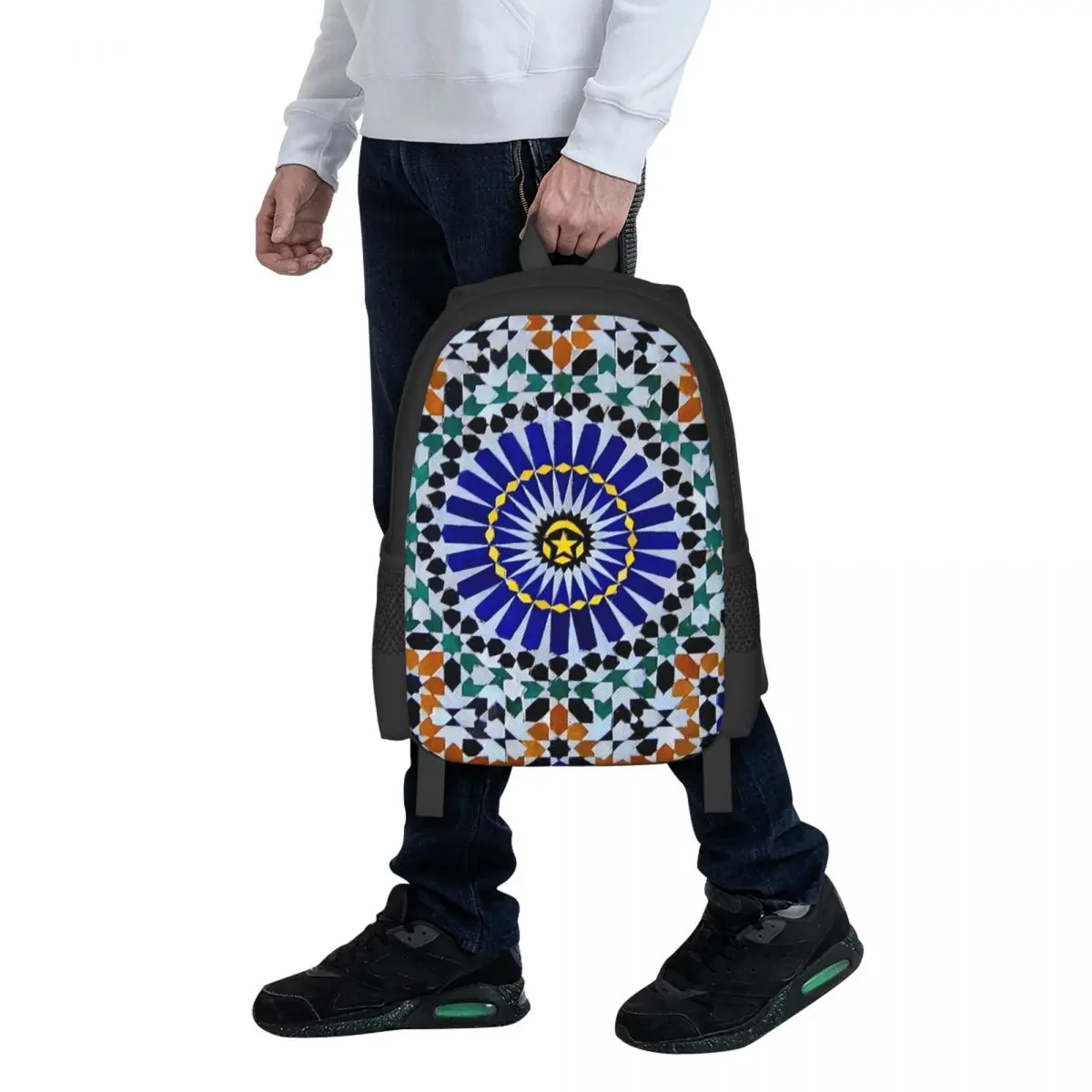 Arabic Tiles Moroccan Mosaic Student Backpack School Bag Hiking Travel Daypack for Men Women Fashion Bookbag Shoulder Bags