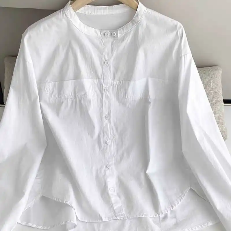 

Japanese Sle Pure Cotton Long Sve White Commute irt Women's Spring Autumn New Faionable Versatile Casual Top