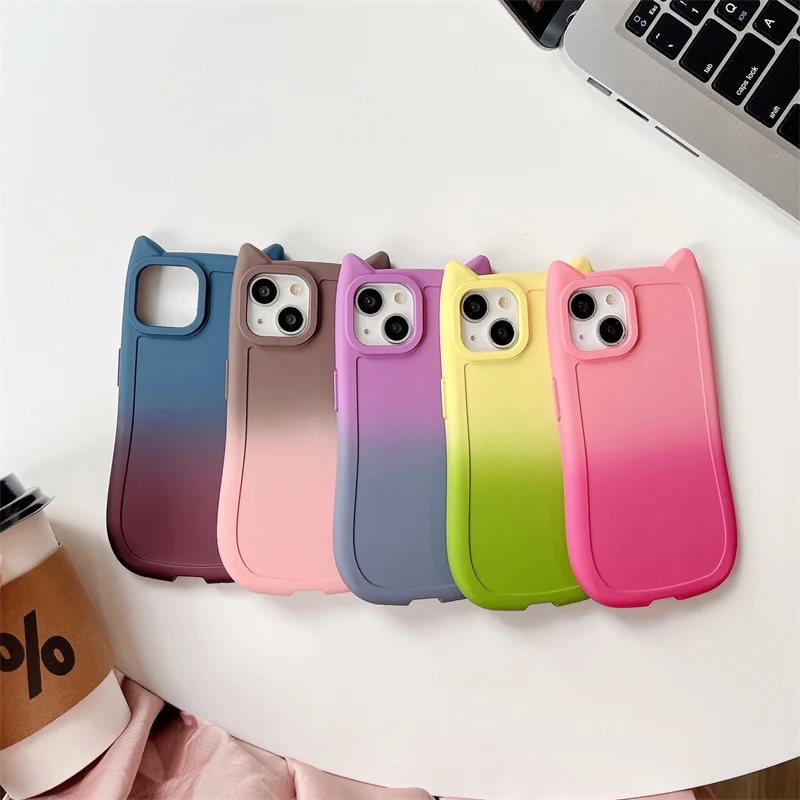 Spaß Gradient 3d Katze Ohr Telefon Fall für iPhone 11, 12, 13, 14, 15pro max