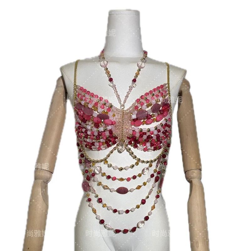 Hot Sale Sexy Women Handmade Beaded Bra Backless Women Vest Neckline Sexy Corset Body Chain Lingerie Outwear Hot Girl Bustier